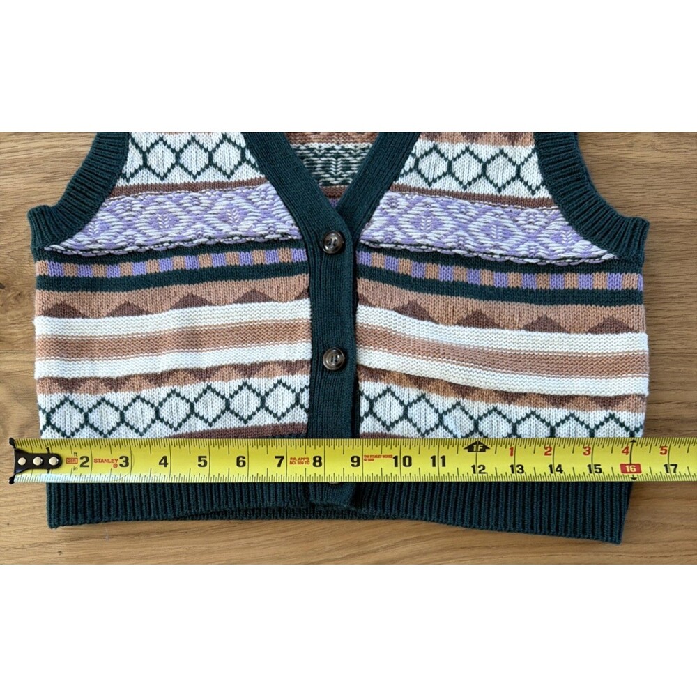 RSQ Tilly's Fair Isle Button Front Sweater Vest M Geometric Cottagecore Indie - Picture 8 of 9